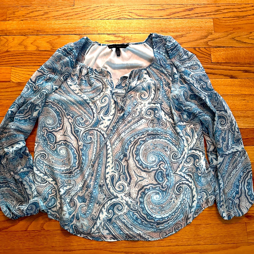 WHBM blue and white shirt - flowy sleeves